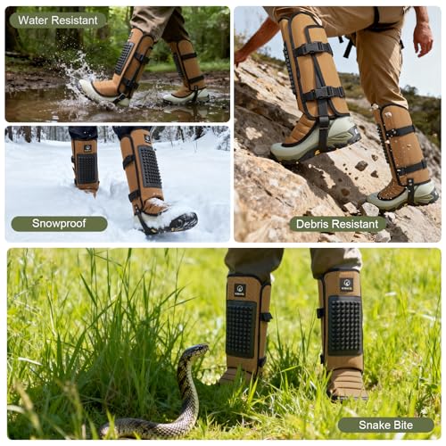 Snake Gaiters, 1200D Waterproof Snake Chaps Snake Gaiters for Men Women, Adjustable Snake Bite Protection Snake Guards for Legs Men, Snake Proof Gaiters for Hiking Hunting - color: Khaki