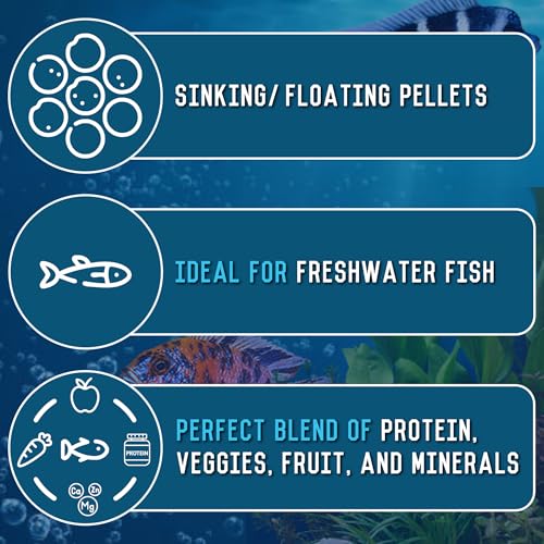 RON'S CICHLIDS African Cichlid Fish Food, Premium Tropical Fish Food Pellets with Protein, Veggies & Fruits for Healthier, Brighter & Bigger Tropical Fish & Cleaner Tanks, Juvie Blend, 3 LB - size: 3 Pound (Pack of 1)