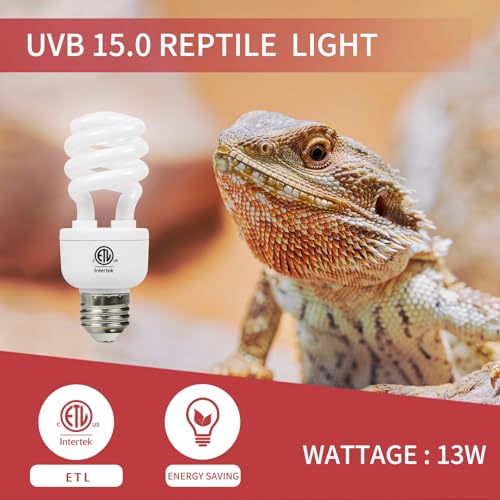 LUCKY HERP 13W UVB 15.0 Intense UVA UVB Compact Flouorescent Lamp Desert Terrarium Light Bulb for Reptile and Amphibian - style: UVB15.0 13W