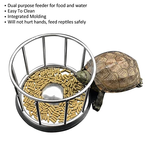 Reptile Food Dish,Reptile Food Bowl, Round Railing Shape Tortoise Water Bowl Tortoise Food Dish, Stainless Steel Tray Dispenser, Water Tray Pet Supplies for Home Tortoise Pet Store (M) - size: Medium