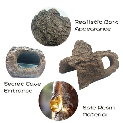 Tfwadmx Leopard Gecko Hide, 7" Reptile Hideout, Resin Simulated Hollow Log for Aquarium, Betta Fish Hideout, Reptile Tank Accessories for Corn Snakes, Young Lizards, Hermit Crabs, Frogs