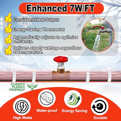 HEATIT Electric Pipe Heating Cable with Thermostat for Water pipes 14Ft | Heat Tape for Metal And Plastic Home Pipe CSA & ETL Certified Constant Wattage Water Pipe Heating Trace System - style: 14 Feet