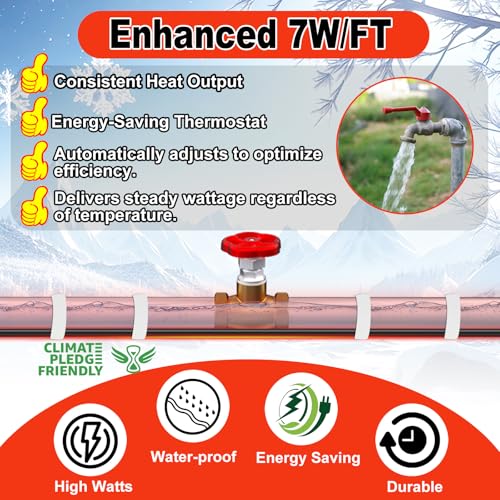 HEATIT Heating Cable - CSA & ETL Approved, Prevents Pipe Freeze, Keeps Water Flowing, Energy-Efficient, Reliable Performance, Hassle-Free, Durable Heat Tape for Water Pipes HISD 6ft, 7w/ft, 120V - style: 6 Feet