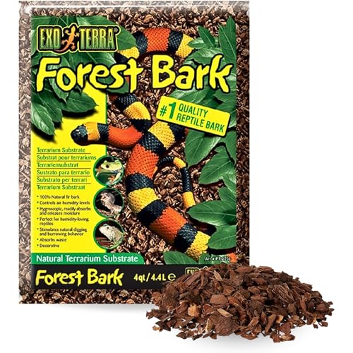 Exo Terra Forest Bark Natural Terrarium Substrate, 4 Quarts, PT2750 | 100% Natural Fir Bark for Reptiles, Hygroscopic Moisture Control, Ideal for Humidity-Loving Reptiles - size: 4 qt