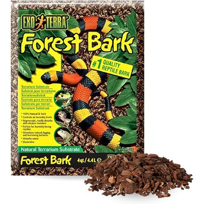 Exo Terra Forest Bark Natural Terrarium Substrate, 4 Quarts, PT2750 | 100% Natural Fir Bark for Reptiles, Hygroscopic Moisture Control, Ideal for Humidity-Loving Reptiles - size: 4 qt