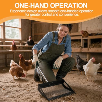 Chicken Poop Scooper Rake, 2-in-1 304 Stainless Steel 15 Inch Scoop | 39-66 Inch Adjustable Handle, Durable 304 Stainless Steel, Sand & Litter Sifting, Chicken Coop & Pet Waste Cleaning - color: Black