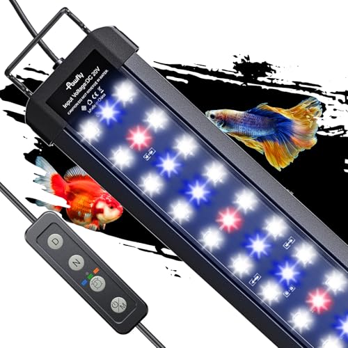 Pawfly 14W Aquarium LED Light for 18 to 24 Inch Extendable Fish Tank Light with Full Spectrum Brilliant White Blue Red Lights with Daytime & Night Modes Timer Auto On/Off Adjustable Brightness - color: Basic with Timer, size: 18"-24"