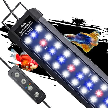 Pawfly 14W Aquarium LED Light for 18 to 24 Inch Extendable Fish Tank Light with Full Spectrum Brilliant White Blue Red Lights with Daytime & Night Modes Timer Auto On/Off Adjustable Brightness - color: Basic with Timer, size: 18"-24"