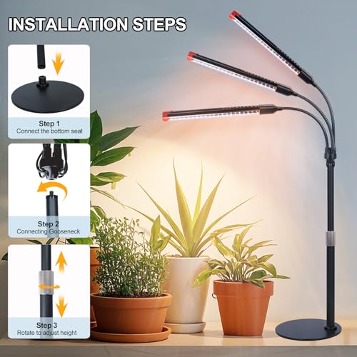 3Head Tabletop Grow Lights for Indoor Plants, Seed Starting, Vegetables, Bonsai, Bright Desk Plant Growing Lamps, 4/8/12/16/20H Timer, 27 Watt Power Draw, NO Need Adapter, 360° Gooseneck - size: Desk-3Head-27W