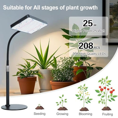 Tabletop Grow Lights for Indoor Plants 25 Watt, Bright Natural Sunlight Full Spectrum Plant Growing Lamps for Houseplants & Bonsai, 4/8/12/16/20H Timer Plant Light Auto On/Off Everyday - size: 1Head Tabletop(25W)