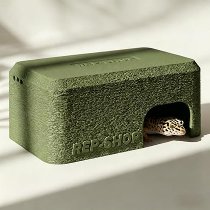 Rock Textured Reptile Hideout Shelter for Easy Shedding, PLA Material, Smooth Interior, Ventilated Hide for Gecko, Snake, Stream Moss Green - color: Stream Moss Green