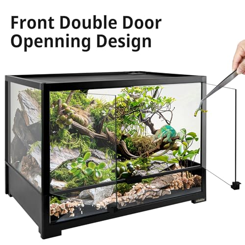 23 Gallon Reptile Terrarium Glass Tank 24"*18"*12.6" Knock-Down Cage Enclosure with Double Front Openning Door and Top Screen Ventilation for Bearded Dragon,Tortoise,Gecko,Lizards,Snake