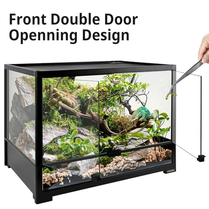 23 Gallon Reptile Terrarium Glass Tank 24"*18"*12.6" Knock-Down Cage Enclosure with Double Front Openning Door and Top Screen Ventilation for Bearded Dragon,Tortoise,Gecko,Lizards,Snake