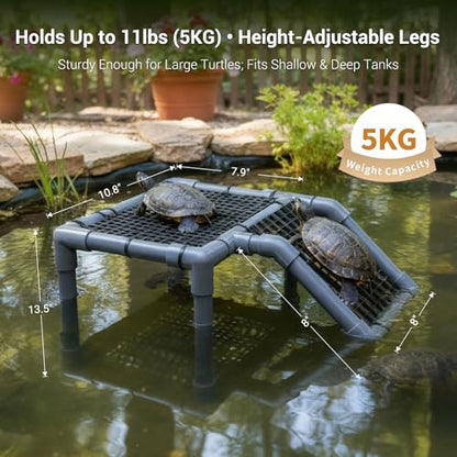 Turtle Basking Platform with Adjustable DIY Ramp, Durable PVC Pipes & Secure EggCrate Suction Cups – Spacious Basking Platform for Aquatic Turtles, Essential Aquatic Resting Area for Turtle Tanks