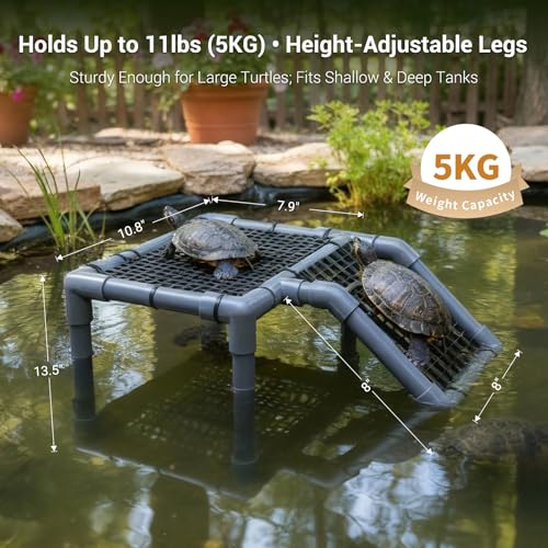 Turtle Basking Platform with Adjustable DIY Ramp, Durable PVC Pipes & Secure EggCrate Suction Cups – Spacious Basking Platform for Aquatic Turtles, Essential Aquatic Resting Area for Turtle Tanks
