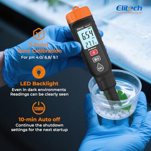 Elitech PHM-230 Professional Digital pH Pen Meter for Water and Solutions | pH Temperature Tester with ATC, Full Calibration Kit, 0.00-14.00 Range for Hydroponics, Growing, Drinking Water, Plants