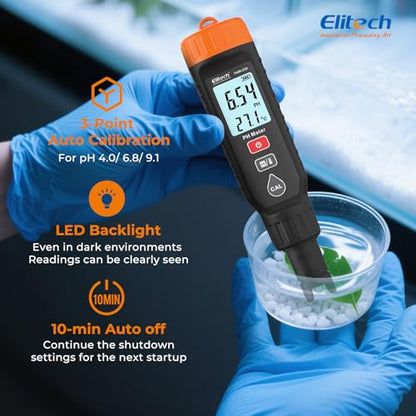 Elitech PHM-230 Professional Digital pH Pen Meter for Water and Solutions | pH Temperature Tester with ATC, Full Calibration Kit, 0.00-14.00 Range for Hydroponics, Growing, Drinking Water, Plants