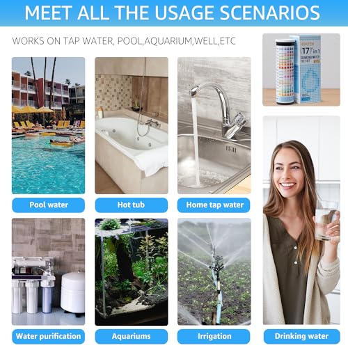 17 in 1 Water Testing Kits for Drinking Water, 100 Strips + 4 Bacteria Tests, Tap and Well Water Test Kit Easy to Test and Read for Hardness, Lead, Iron, pH, Copper, Bacteria and More