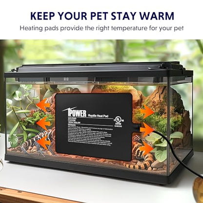 iPower Reptile Heat Pad 6X8 Inch 8W Under Tank Terrarium Warmer Heating Mat for Turtle, Lizard, Frog, Snake, Reptile, and Other Small Animals - size: 6 X 8 Inch, style: Heat Pad
