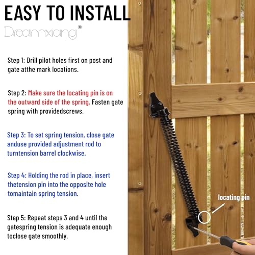 14" Gate Spring Self Closing Heavy Duty Outdoor Door Spring Automatic Fence Gate Closure Hardware Spring Loaded Gate Latch with Adjustable Tool for Wooden and Vinyl Fence, Black (1 Pack) - size: 14 Inch