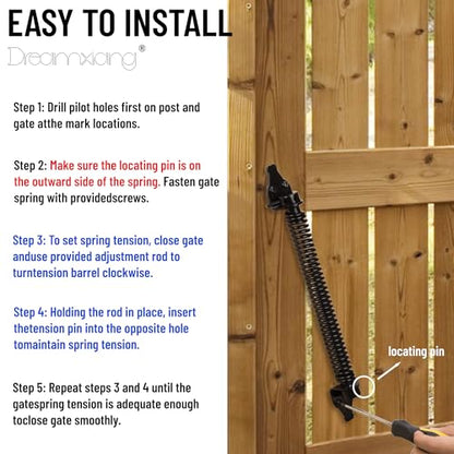 14" Gate Spring Self Closing Heavy Duty Outdoor Door Spring Automatic Fence Gate Closure Hardware Spring Loaded Gate Latch with Adjustable Tool for Wooden and Vinyl Fence, Black (1 Pack) - size: 14 Inch