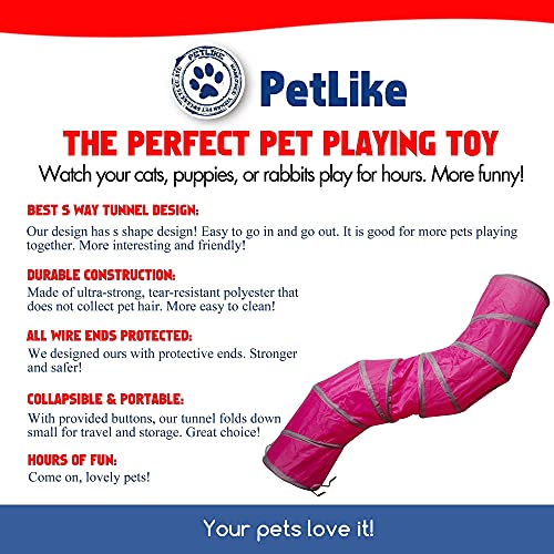 PetLike S Way Cat Tunnel Collapsible Pop-up Pet Tube Hideaway Play Toy with Ball (S-Way, Rose Red) - color: Rose Red, size: S-Way