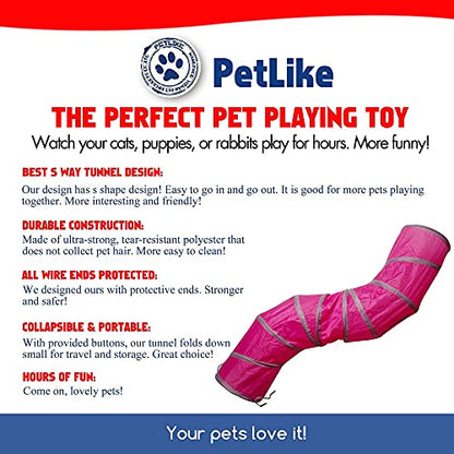 PetLike S Way Cat Tunnel Collapsible Pop-up Pet Tube Hideaway Play Toy with Ball (S-Way, Rose Red) - color: Rose Red, size: S-Way