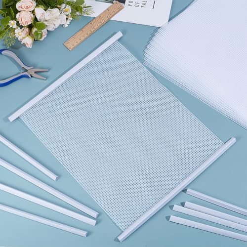 BENECREAT 10Pcs Plastic Mesh Canvas Sheets, Aquarium Fish Tank Divider, with 30 Pcs Binding Bars, Plastic Mesh Sheet for Acrylic Yarn Crafting Embroidery Knit Crochet Make Dividers