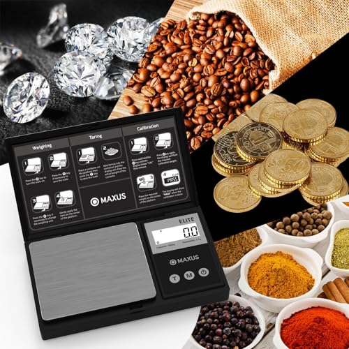 Digital Gram Scale 1000g/0.1g, Small Food Scale with Backlit LCD, Mini Pocket Scale for Jewelry | Small Food Scale with Backlit LCD, 6 Weighing Units, Tare Function - color: Matte Black