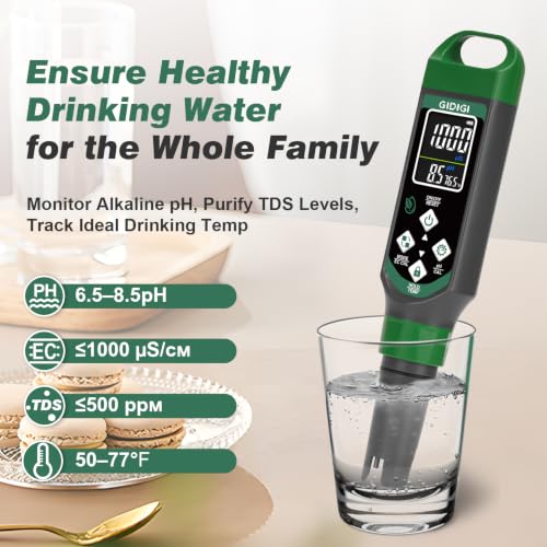 Hydroponic Nutrient Tester pH Meter, Digital TDS PPM Meter for Water | ATC/AAA Battery/Calibration Kit/pH Reset, 4 in 1 EC TDS Hydroponic pH Kit for DWC/NFT/Aeroponic Systems Hydroponic Garden