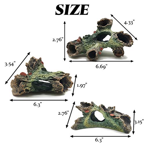 TIHOOD 3PCS Decaying Trunk Aquarium, Betta Fish Ornament, Freshwater Decoration - Resin Log With Holes and Caves for Fish Tank