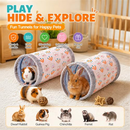 2 Packs Guinea-Pig Rabbit Tunnel Pet Fun Tunnel, Bunny Tunnel,Tube Pet Hideaway, Bunny Hamster Hideout Small Animal Activity Tunnels Hideaway Accessories for Dwarf Rabbits Kitty