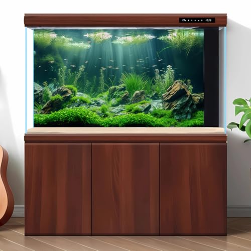 Underwater Aquatic Seagrass Aquarium Background Under The Sea Grass Leaves Lush Green Moss Fish Tank Background Deep Sea Rock Cork with Foggy Misty Sunbeams Terrarium Backgrounds Wallpaper 72x24in - size: 72(W)x24(H)inches/ 180(W)*60cm(H)
