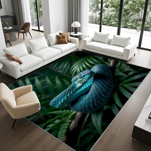 Snake Area Rug for Bedroom, Serpent Washable Rugs, 5x6 Rug for Living Room, Non Slip & Soft Low Pile & Stain Resistant Large Carpet, Python Reptile Home Decor Gifts - size: 5' x 6' (Rectangular)