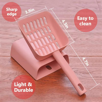2 in 1 Cat Litter Scoop with Holder Stand Cat Stuff Cat Scooper for Litter Box Cat Accessories Cat Supplies Kitty Pink - color: L-Pink