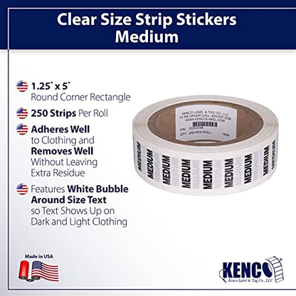 Clothing Size Strip Labels - 1.25" X 5" - 250 Strips Per Roll - Clear with Black and White Ink by Kenco (Medium) - size: Medium