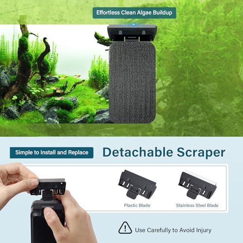 hygger Aquarium Magnetic Glass Clean Tool, Algae Scraper for 0.2-0.6 Inch Thick Fish Tank Floating Scrubber Brush with Two Detachable Blades (M) - size: M