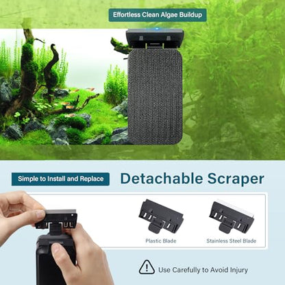 hygger Aquarium Magnetic Glass Clean Tool, Algae Scraper for 0.2-0.6 Inch Thick Fish Tank Floating Scrubber Brush with Two Detachable Blades (M) - size: M