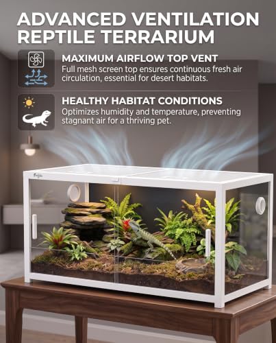 120 Gallon Reptile Tank, 4x2x2 Reptile Enclosure Front Sliding Door | Stackable ventilation 120 Gallon Bearded Dragon Tank anti-escape locks and no-fingerprint handles maximizes UVB transmissionn - color: White, size: 120 Gallon