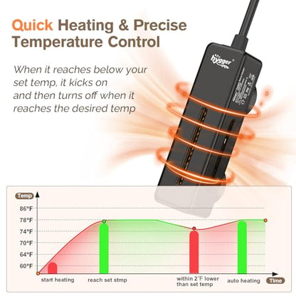 hygger Mini Fish Tank Submersible Heater 20W for 1-5 Gallons Desktop Betta Aquarium Heater with Digital Display Controller Adjustable Temperature - size: 20 Watt