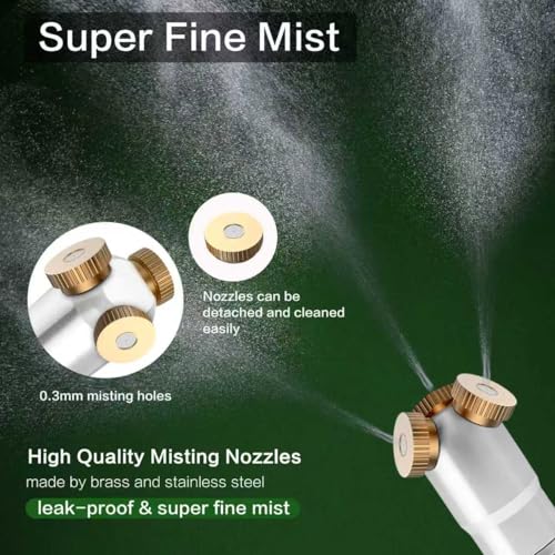 HAOWIN Misters for Outside Patio with Full Metal Misting Head and Shut-off Valve, 3 Nozzles Fine Mist Leakproof 6.6FT Aluminum Hose Mister, Misting System for Outdoor Greenhouse Chicken Coop Trampolin