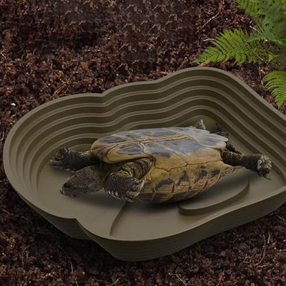 Natural Simulation Habitat Reptiles Soaking Pool with Step Design for Amphibians Turtles Feeding Bathing Dish Bowl Multiple Pet Drinking Bowl - color: Green brown