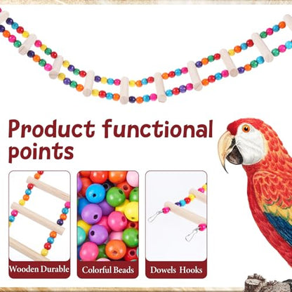 Bird Cage Ladder 22 x 3.93 in Climbing & Swing Toys Parakeets Cage Accessories Wooden Bird Playground Hanging Ladder for Small Birds Cockatiel(10 Steps)