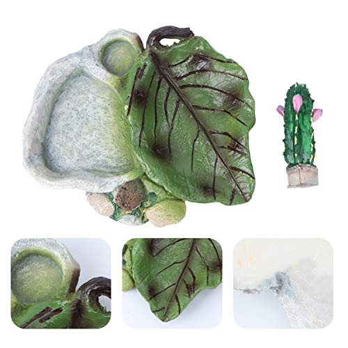POPETPOP Reptile Water Dish: Cactus Shape Resin Reptile Feeding Dish for Bearded Dragon, Lizard, Spider