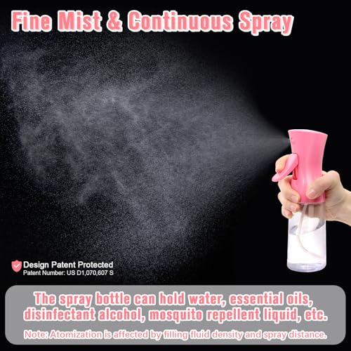 Spray Bottle,Fine Mist Spray for Hair,Ultra-Fine Continuous Spray Bottle for Skincare,Plant Care,Pet Grooming,Cleaning, Refillable Spray Container,Christmas Gift (1Pcs Light Pink 6.8oz)
