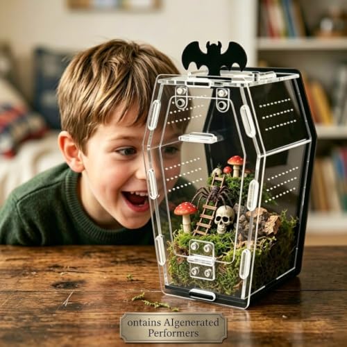 Acrylic Coffin Jumping Spider Enclosure Magnetic Lock Terrarium Kit | Clear acrylic with magnetic locks, feeding port, ventilation. For jumping spiders, tarantulas. 7.1-inch habitat, easy setup.