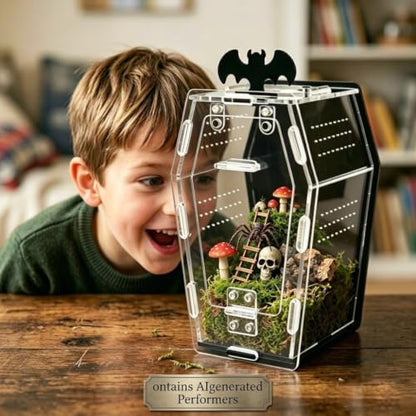 Acrylic Coffin Jumping Spider Enclosure Magnetic Lock Terrarium Kit | Clear acrylic with magnetic locks, feeding port, ventilation. For jumping spiders, tarantulas. 7.1-inch habitat, easy setup.