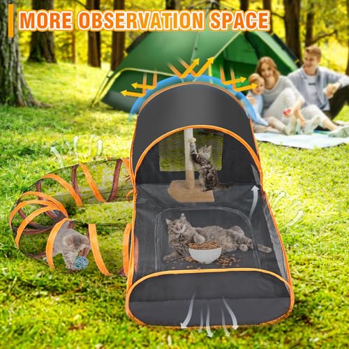 Tailtastic Indoor/Outdoor Cat Playpen with Surround Tunnel 2 Zones Black | escape-proof enclosed enslosure,lightweight foldable for travel, ideal for indoor cats, multi-cat homes & birthing - color: BLACK