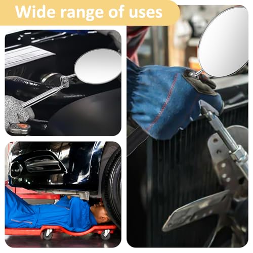 Telescoping Inspection Mirror, 360 Rotation Flexible Inspection Mirror Circular Inspection Mirror with Retractable Handle Round Inspection Mirrors for Checking Vehicle Condition(Dia-3 Inch) - size: Dia-3 Inch