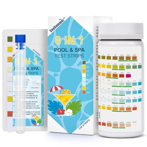 Salt-Water Pool Test Strips Kit: 150 Counts 8-in-1 for Salt Water Pool Testing Kit, Salt Pool Test Strips for Hot Tub Spa Testing Salt Chlorine pH and More - size: 150 Strips